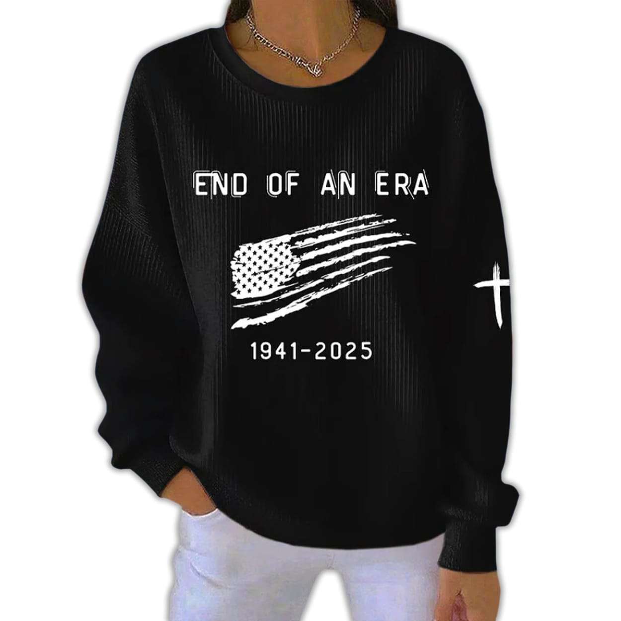 Dick Cheney End Of An Era Print Ribbed Round-Neck Sweatshirt Dick Cheney End Of An Era Print Ribbed Round-Neck Sweatshirt