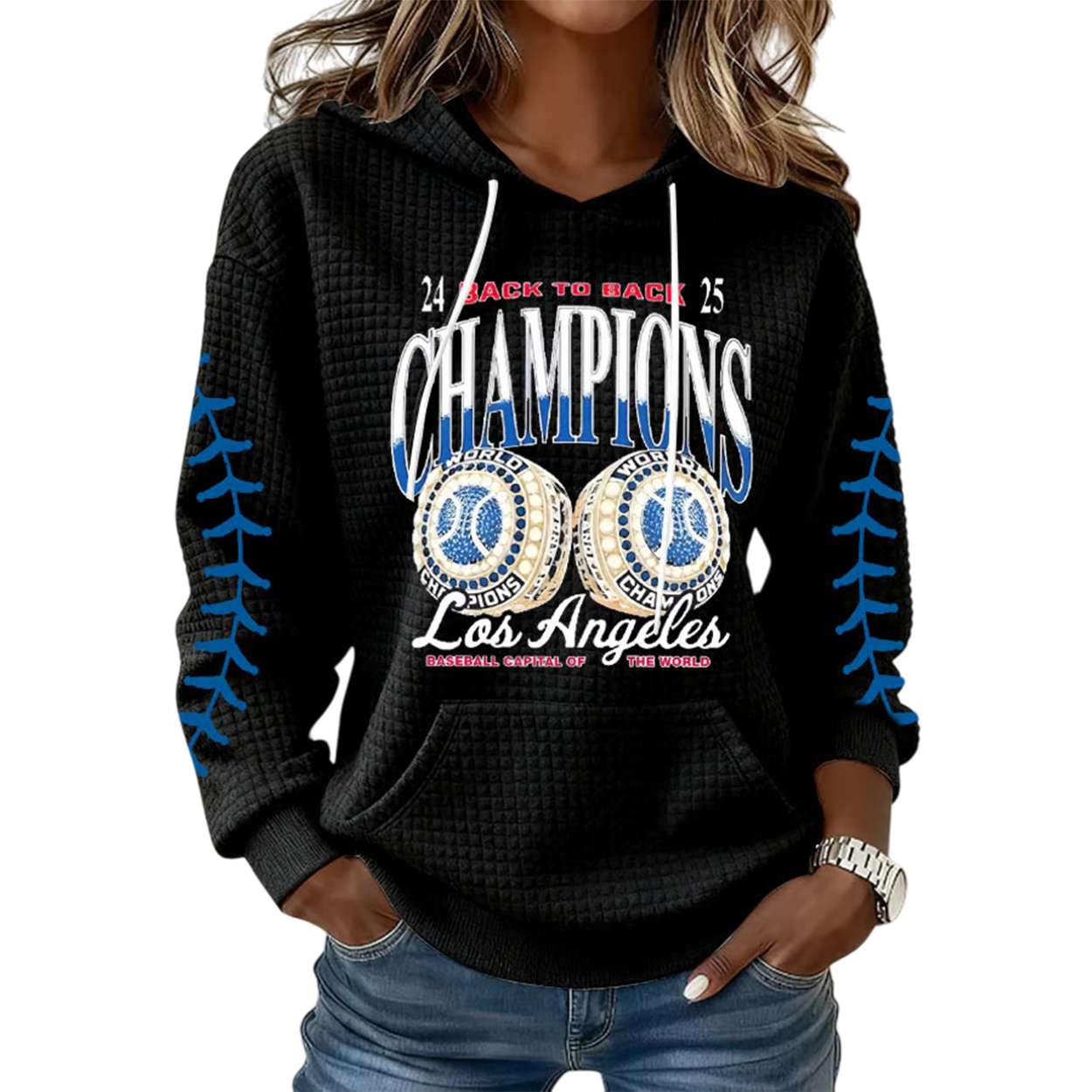 Dodgers Back To Back World Series Champions 2025 Waffle Hoodie Dodgers Back To Back World Series Champions 2025 Waffle Hoodie