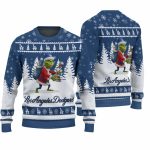 Dodgers Grnch Holding Trophy Ugly Christmas Sweater