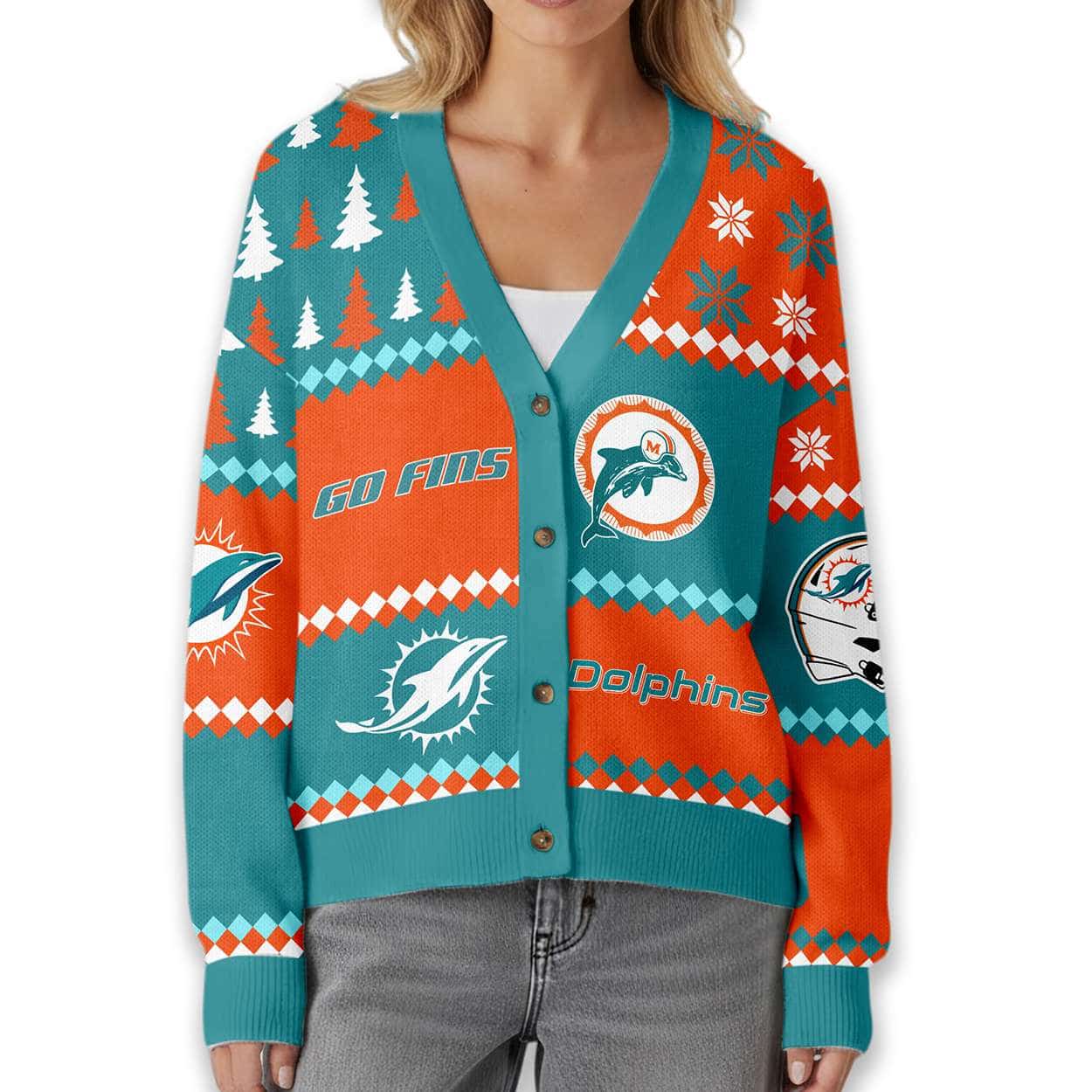 Dolphins Go Fins Knitted Christmas Cardigan Dolphins Go Fins Knitted Christmas Cardigan