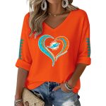 Dolphins Heart Football Waffle Long Sleeve Shirt
