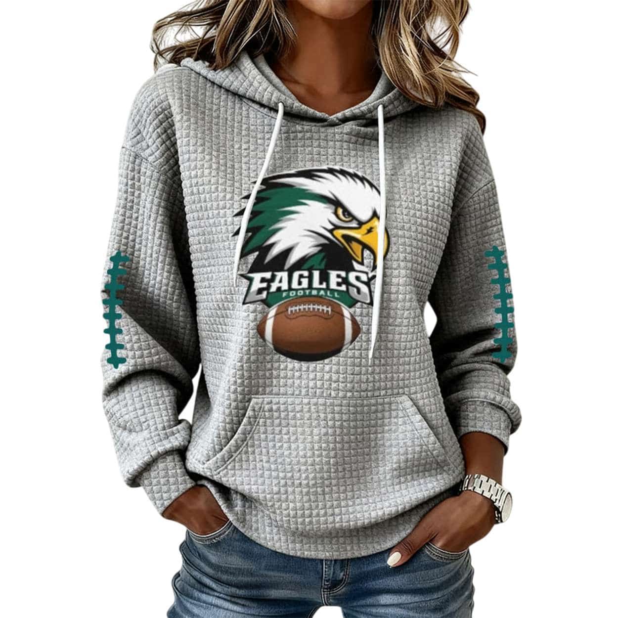 Eagles Football Print Waffle Fabric Hooded Sweatshirt Eagles Football Print Waffle Fabric Hooded Sweatshirt