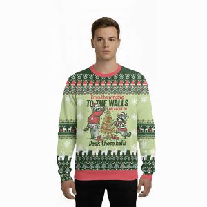 Racoon Im About To Deck These Halls Ugly Christmas Sweater1
