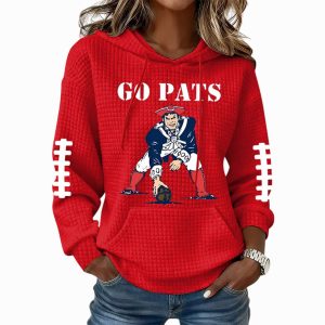 NE Patriots Go Pats Football Print Waffle Hoodie2