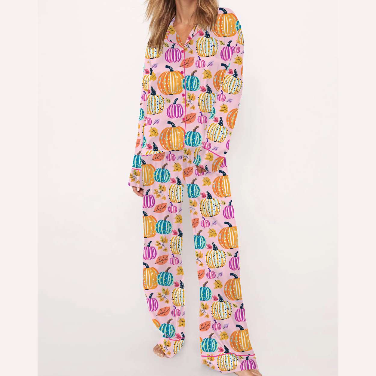 Fall Pumpkin Silky Satin Pajama Set Fall Pumpkin Silky Satin Pajama Set