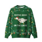2025 Festive Goose On The Loose Ugly Christmas Sweater