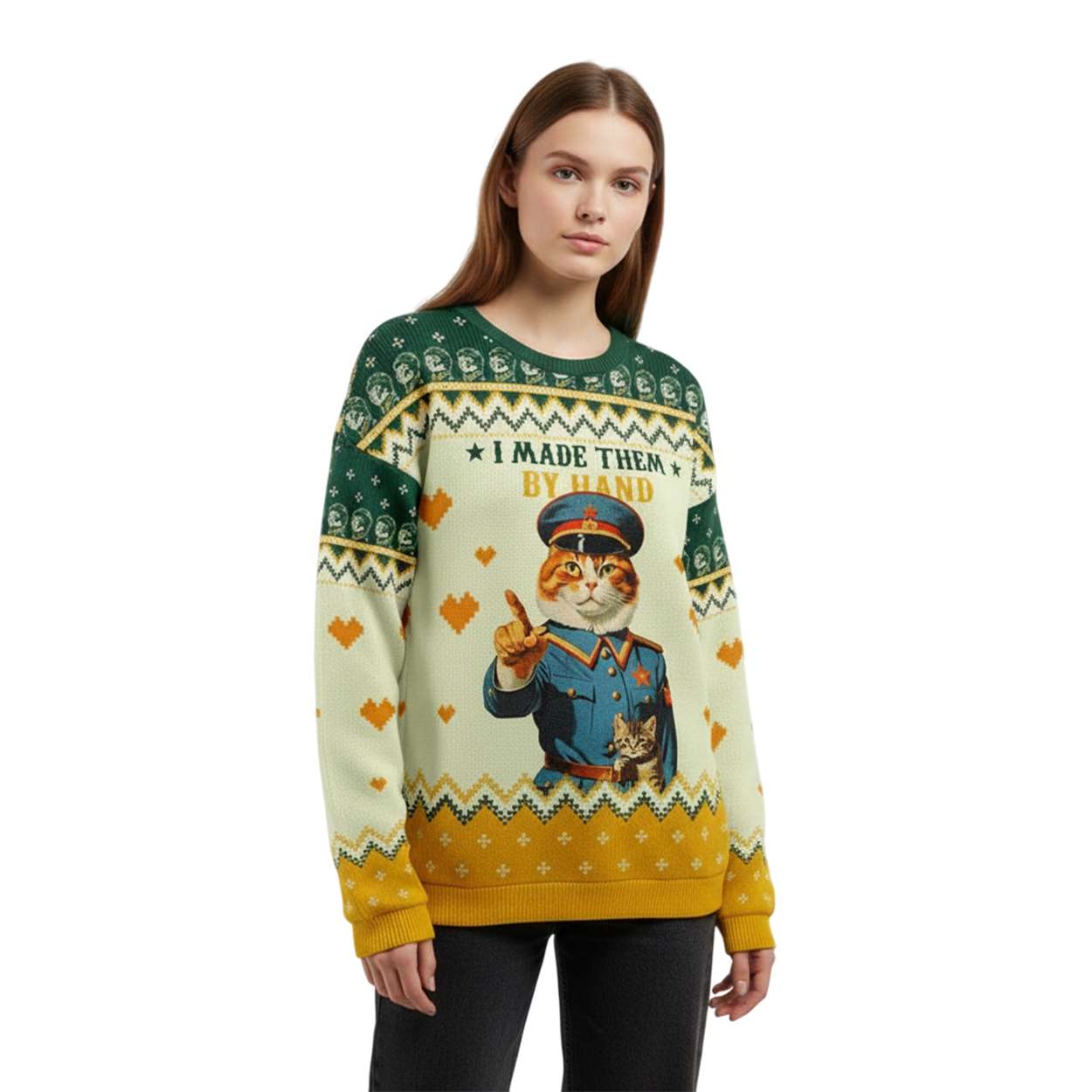 Funny Cat I Made Them By Hand Christmas Ugly Sweater Funny Cat I Made Them By Hand Christmas Ugly Sweater