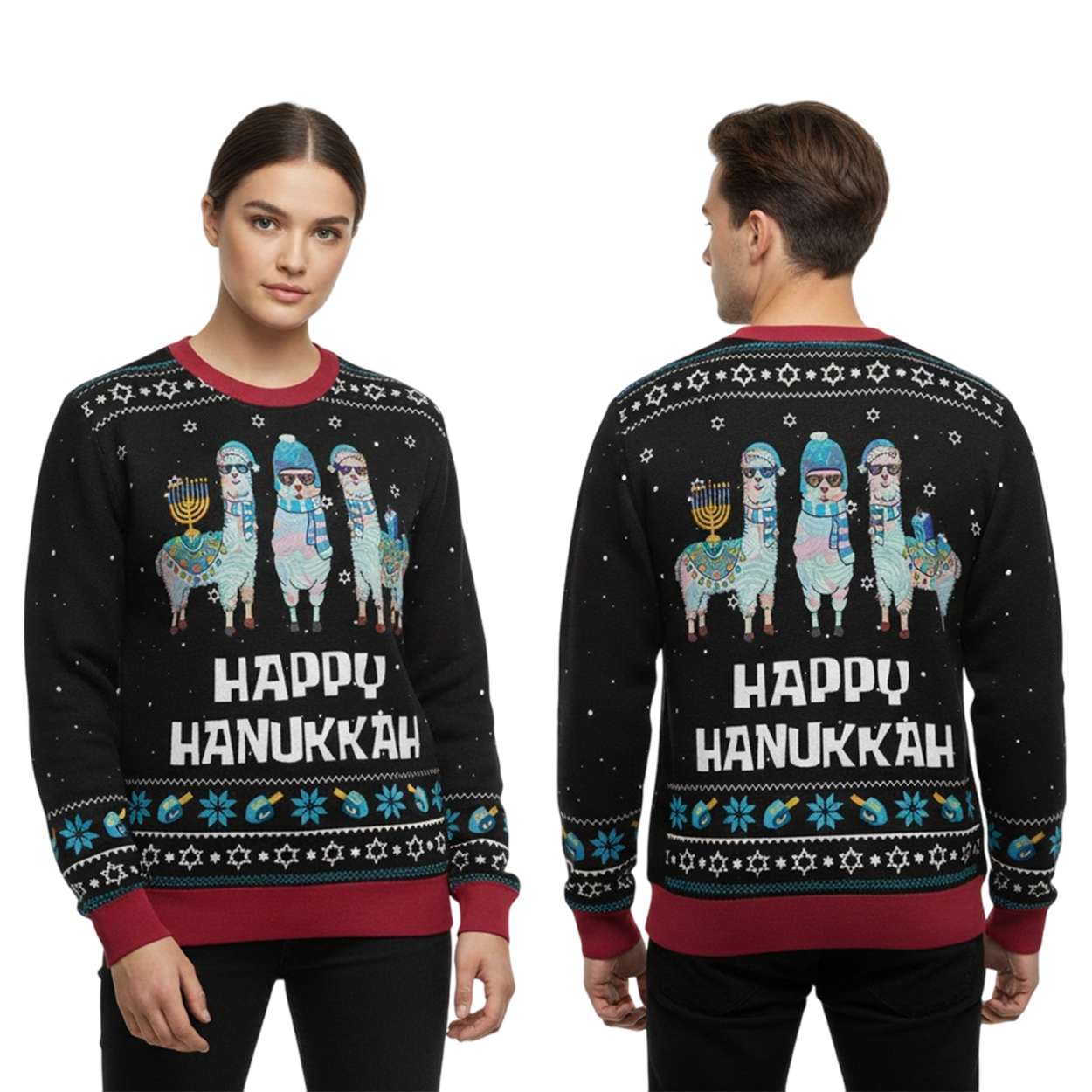 Funny Llama Happy Hanukkah Christmas Ugly Sweater Funny Llama Happy Hanukkah Christmas Ugly Sweater