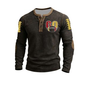 Go Chiefs Football Casual Rugby Print Henley1