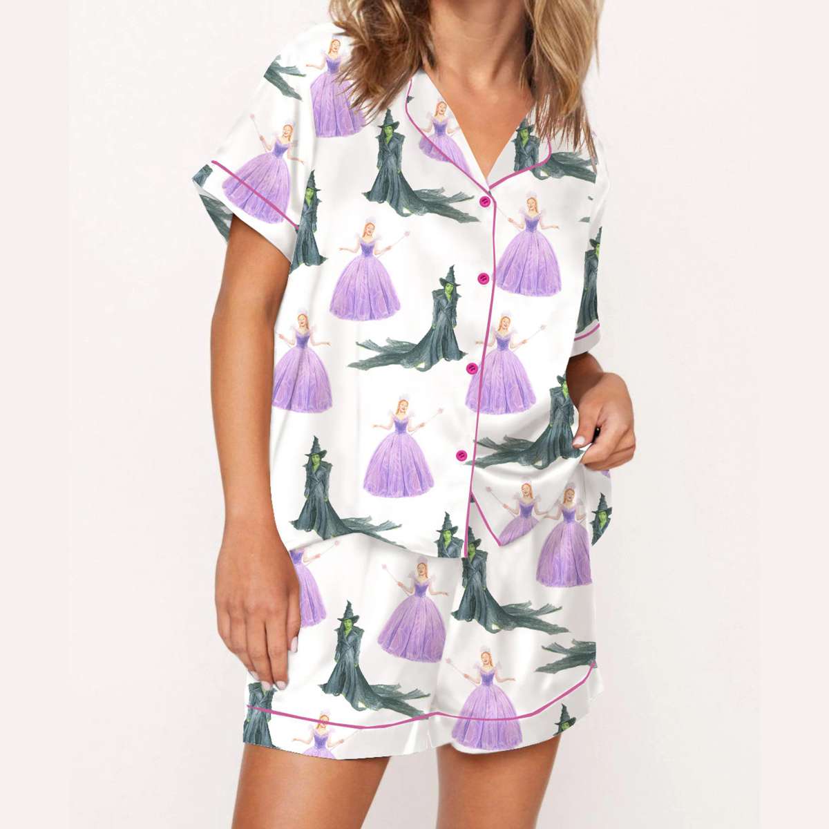Glinda And Elphaba For Good Silky Satin Pajama Set Glinda And Elphaba For Good Silky Satin Pajama Set