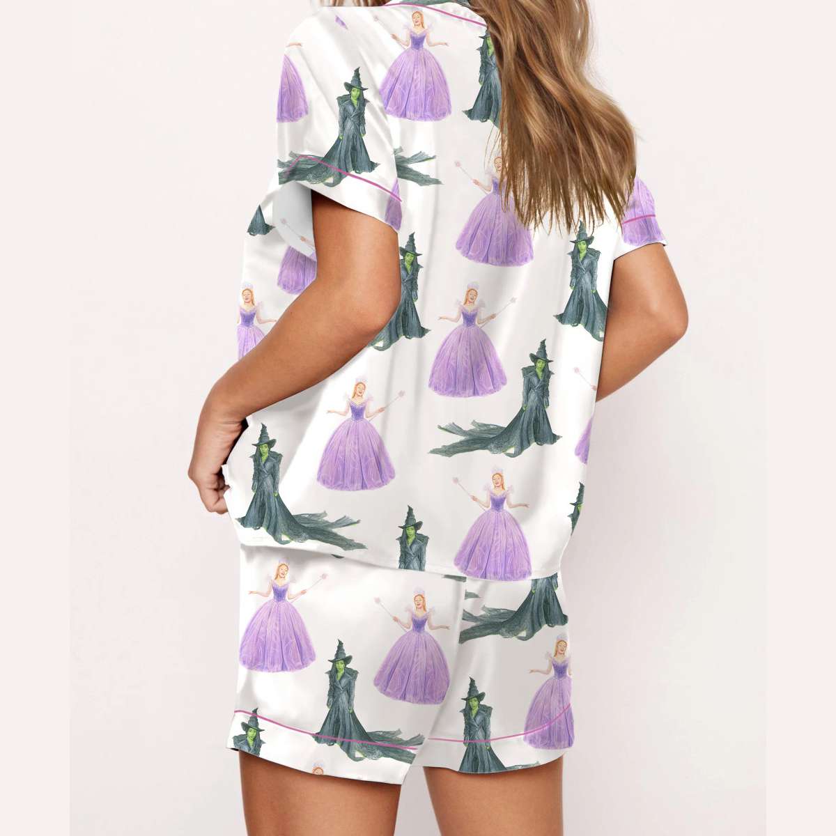 Glinda And Elphaba For Good Silky Satin Pajama Set Glinda And Elphaba For Good Silky Satin Pajama Set