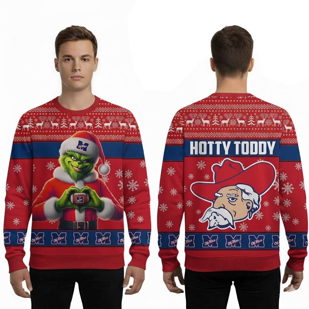 Grnch Ole Miss Football Hotty Toddy Ugly Christmas Sweater Grnch Ole Miss Football Hotty Toddy Ugly Christmas Sweater