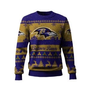 2025 Ravens Reindeer Christmas Tree Pattern Ugly Sweater