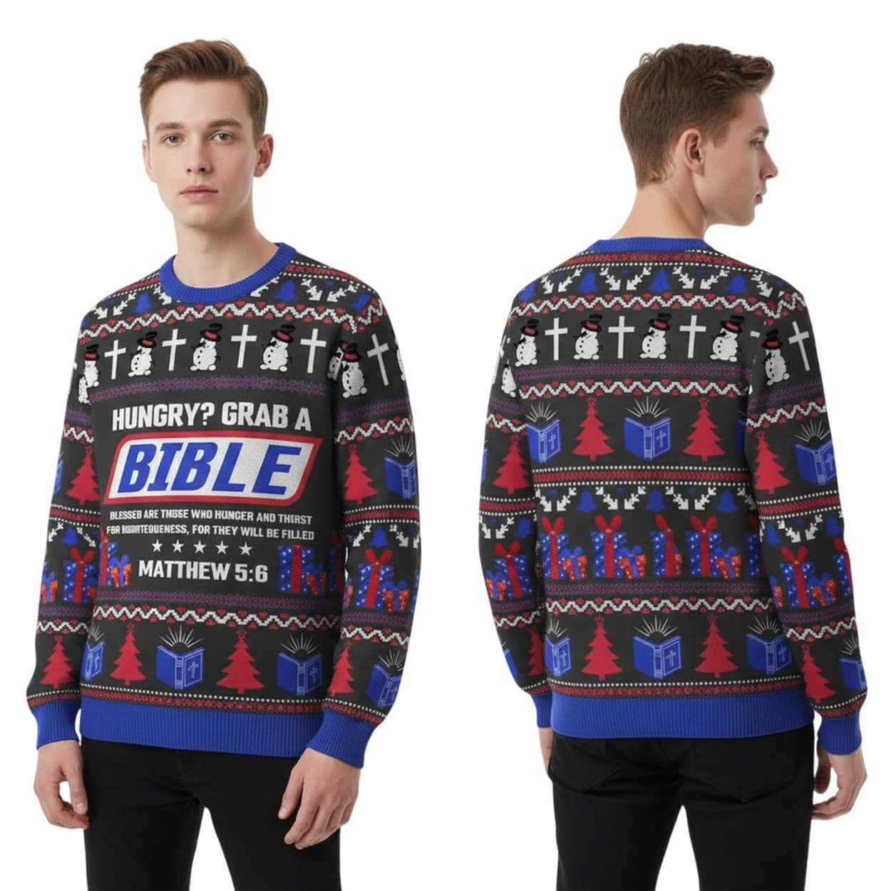 Hungry Grab A Bible Christian Ugly Christmas Sweater
