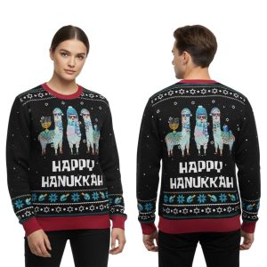 2025 Funny Llama Happy Hanukkah Christmas Ugly Sweater