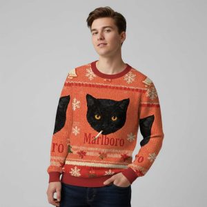 Smoking Black Cat Ugly Christmas Sweater1
