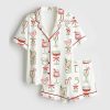 In The Holiday Spirit Christmas Cocktails Festive Party Satin Pajama Set