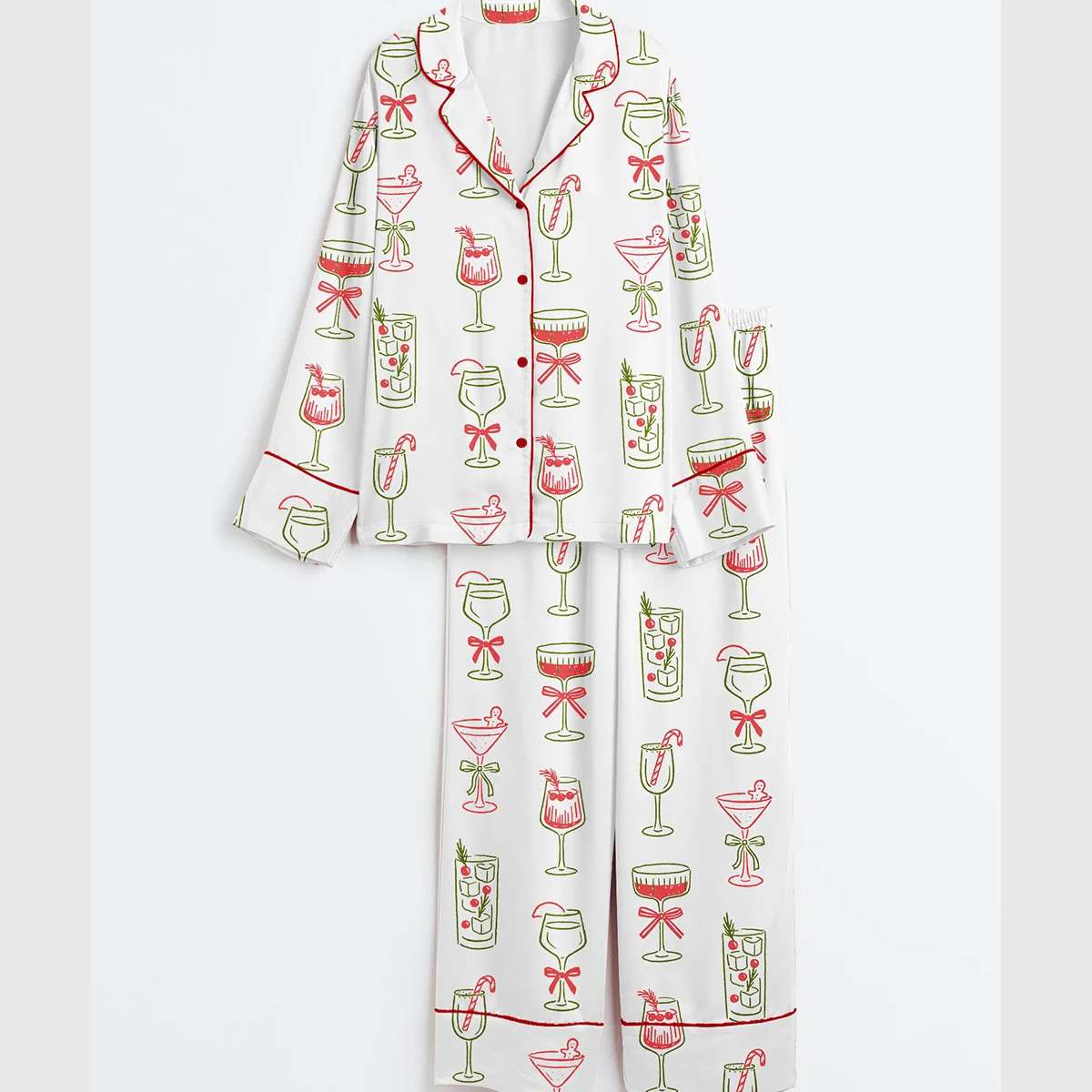 In The Holiday Spirit Christmas Cocktails Festive Party Satin Pajama Set In The Holiday Spirit Christmas Cocktails Festive Party Satin Pajama Set