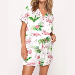 Watercolor Flamingo Silky Satin Pajama Set