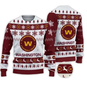 2025 Commanders Football Reindeer Christmas Ugly Sweater