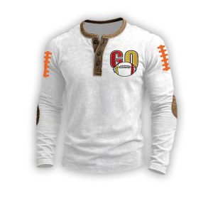 Go Chiefs Football Casual Rugby Print Henley3