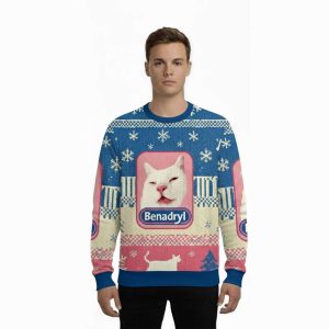 Funny Benadryl Meme Cat Christmas Ugly Sweater1
