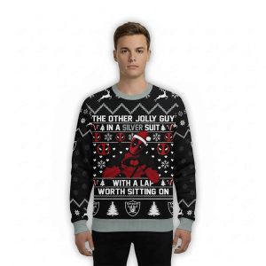 Raiders Deadpool The Other Jolly Guy In A Silver Suit Christmas Ugly Sweater 1 Raiders Deadpool The Other Jolly Guy In A Silver Suit Christmas Ugly Sweater1
