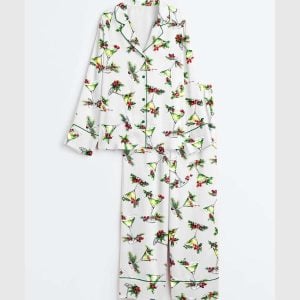 Grnch Martini Green Christmas Drink Glass Satin Pajama Set2