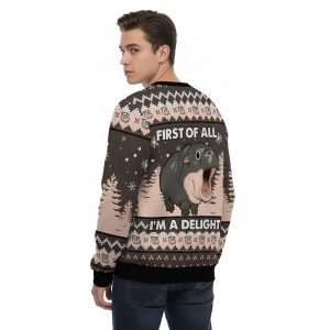 Moo Deng First Of All Im A Delight Ugly Christmas Sweater2