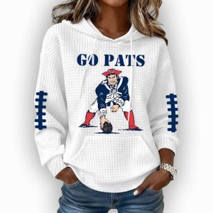 NE Patriots Go Pats Football Print Waffle Hoodie