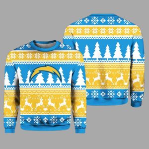 2025 Christmas Chargers Reindeer Football Ugly Sweater 2