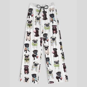 Cute Pug Contrast Wide Leg Pants