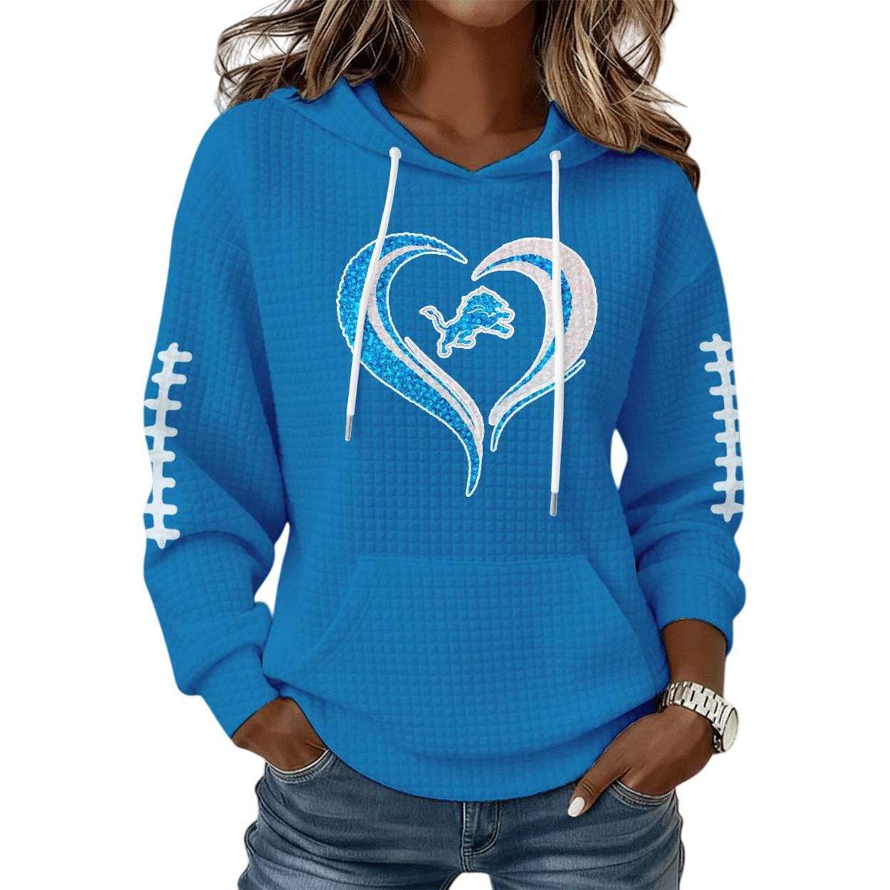 Lions Heart Football Waffle Hoodie Sweatshirt Lions Heart Football Waffle Hoodie Sweatshirt