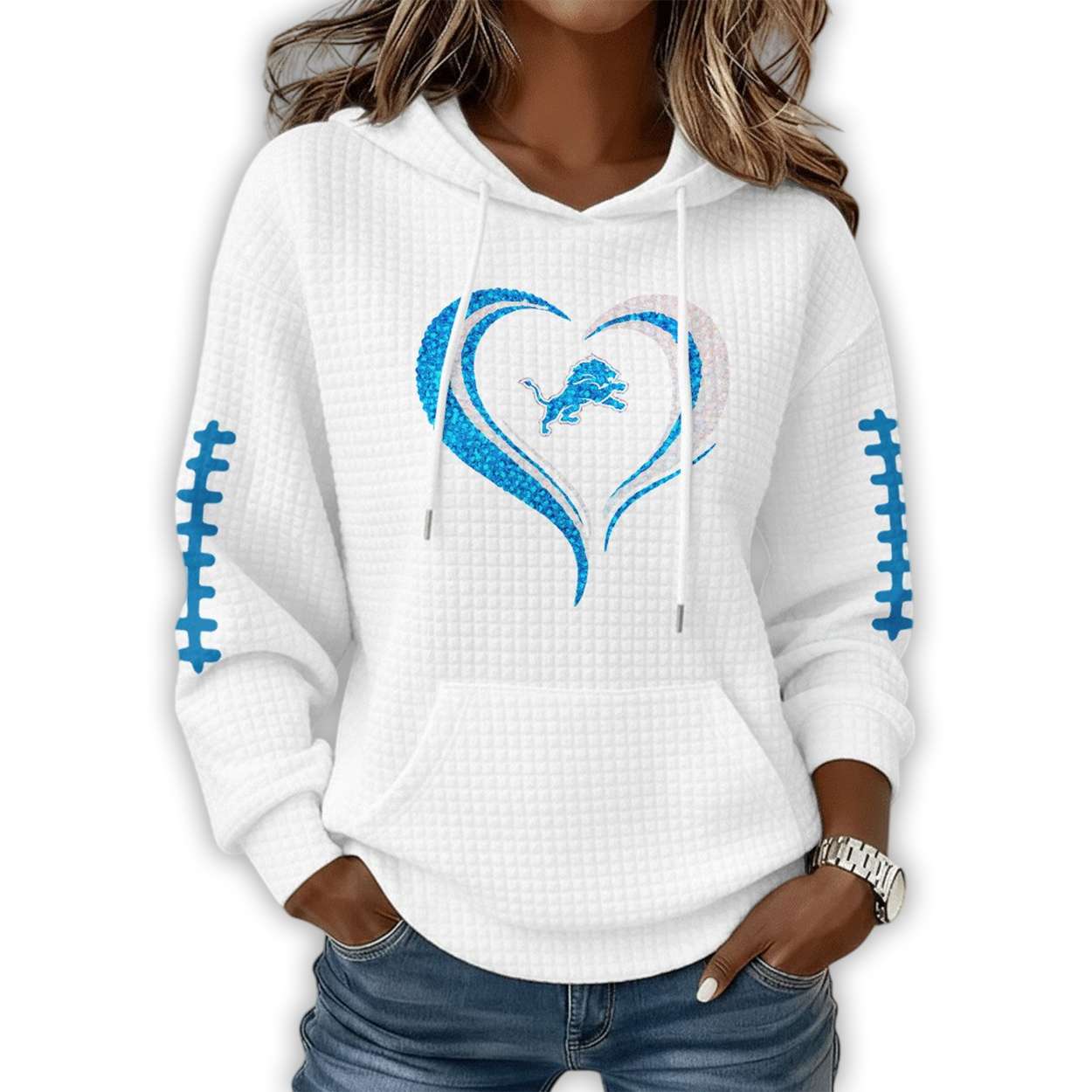 Lions Heart Football Waffle Hoodie Sweatshirt Lions Heart Football Waffle Hoodie Sweatshirt