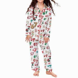 Funny 67 Meme Christmas Silky Satin Pajama Set2