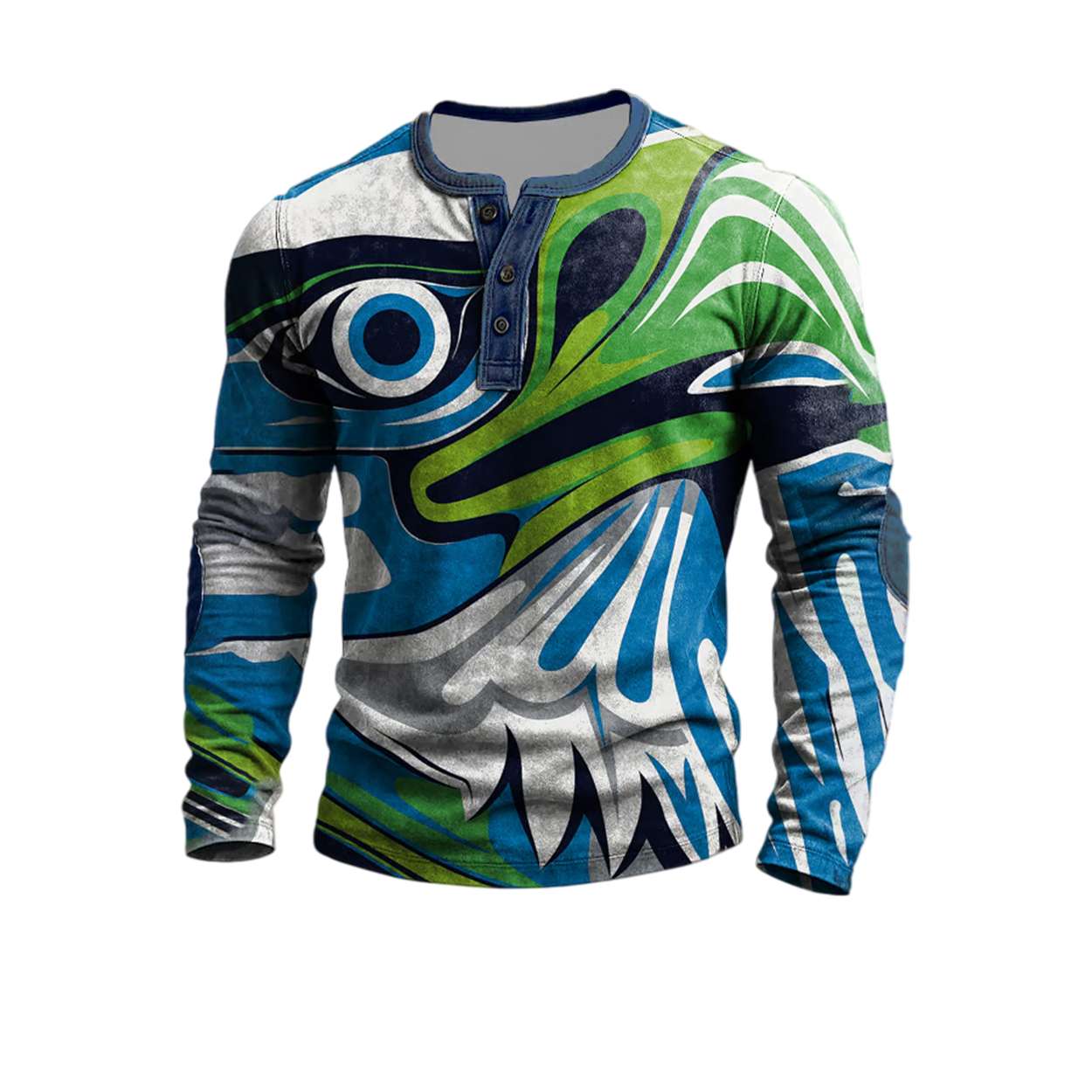 Mens Seahawks Football Print Henley Top Mens Seahawks Football Print Henley Top