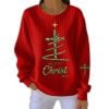 Merry Christmas Faith Print Pit Striped Sweatshirt