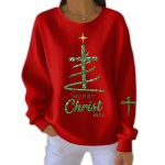 Merry Christmas Faith Print Pit Striped Sweatshirt