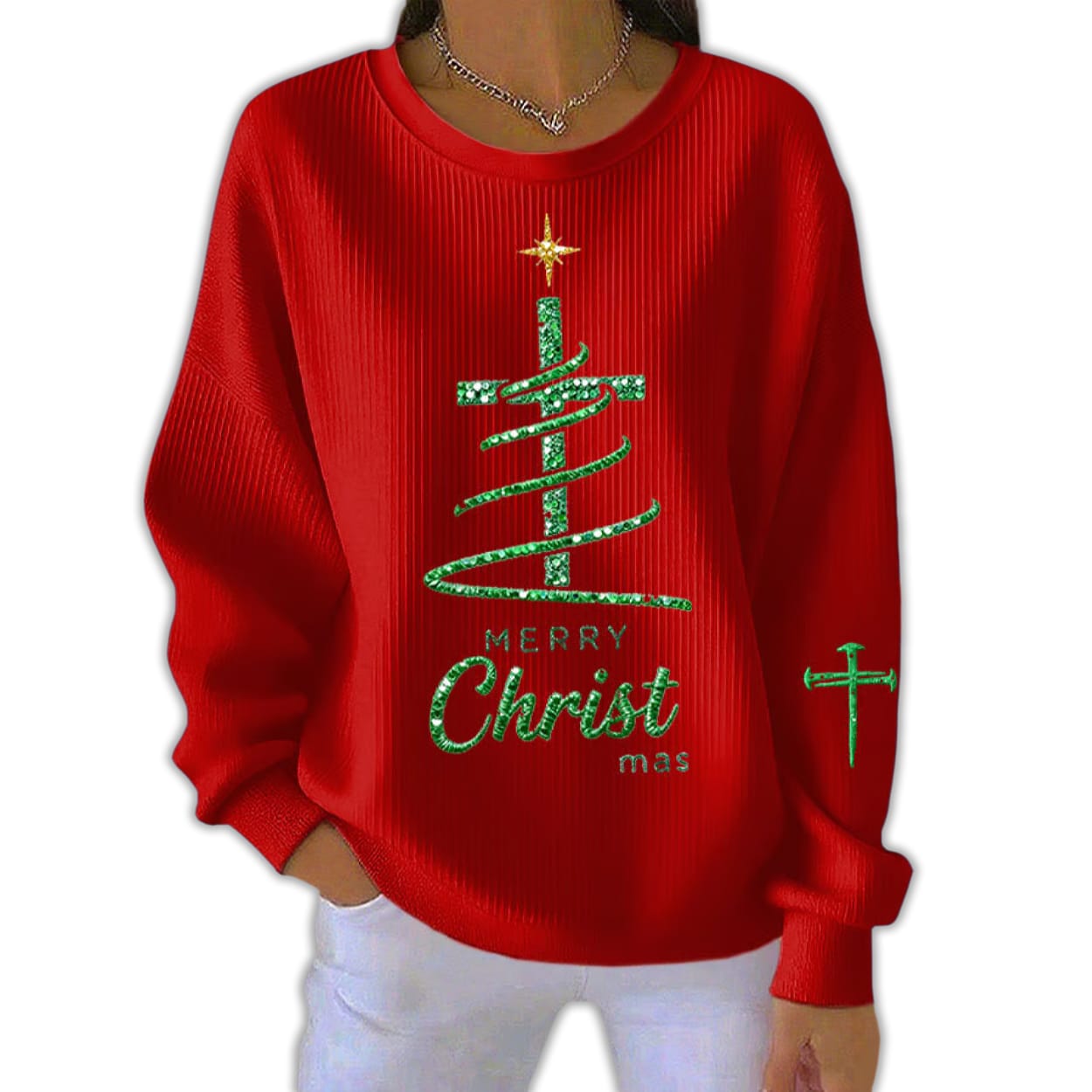 Merry Christmas Faith Print Pit Striped Sweatshirt Merry Christmas Faith Print Pit Striped Sweatshirt