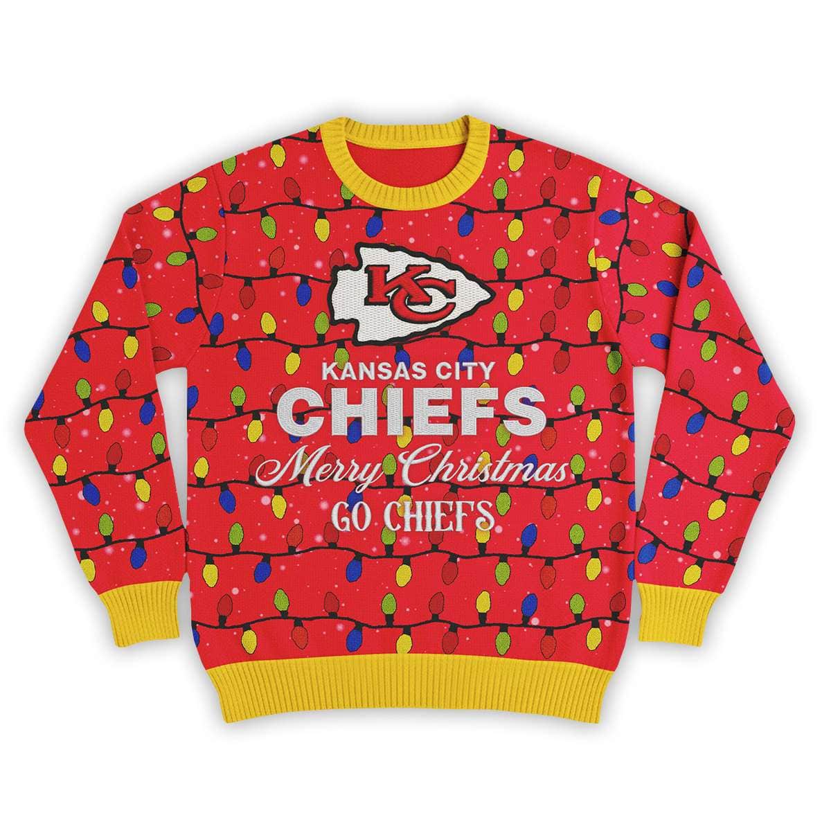 Merry Christmas Go Chiefs Football Ugly Sweater Merry Christmas Go Chiefs Football Ugly Sweater