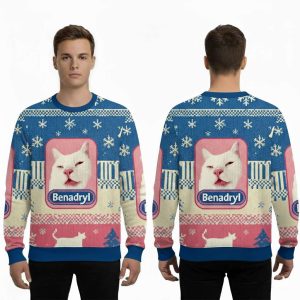 Funny Benadryl Meme Cat Christmas Ugly Sweater