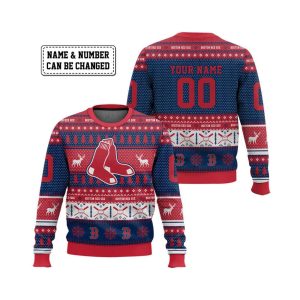 2025 Personalized Red Sox Ugly Christmas Sweater