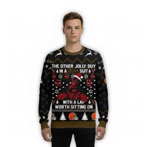 Browns Deadpool The Other Jolly Guy In A Brown Suit Christmas Ugly Sweater 1 Browns Deadpool The Other Jolly Guy In A Brown Suit Christmas Ugly Sweater1