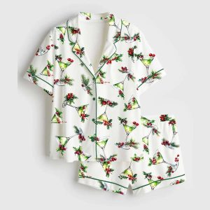 Grnch Martini Green Christmas Drink Glass Satin Pajama Set