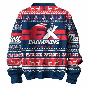Patriots 6X Champions Christmas Ugly Sweater2