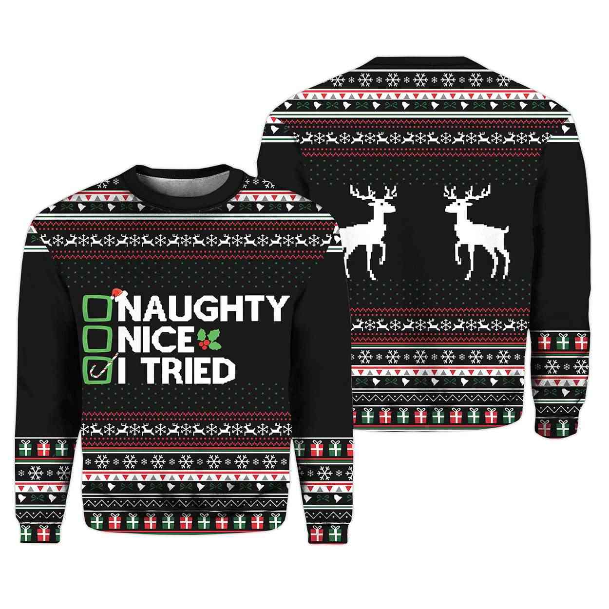 Naughty Nice I Tried Ugly Christmas Sweater 1 Naughty Nice I Tried Ugly Christmas Sweater