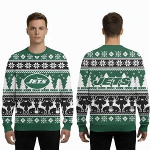 2025 Christmas Jets Reindeer Football Ugly Sweater