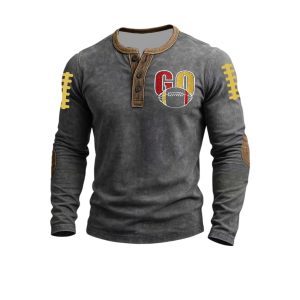 Go Chiefs Football Casual Rugby Print Henley2