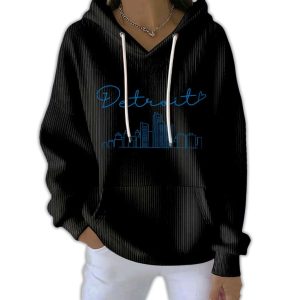 Detroit Football Skyline Pit Striped Hoodie2