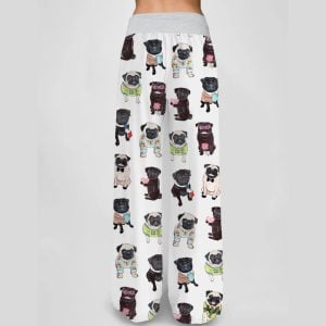 Cute Pug Contrast Wide Leg Pants2